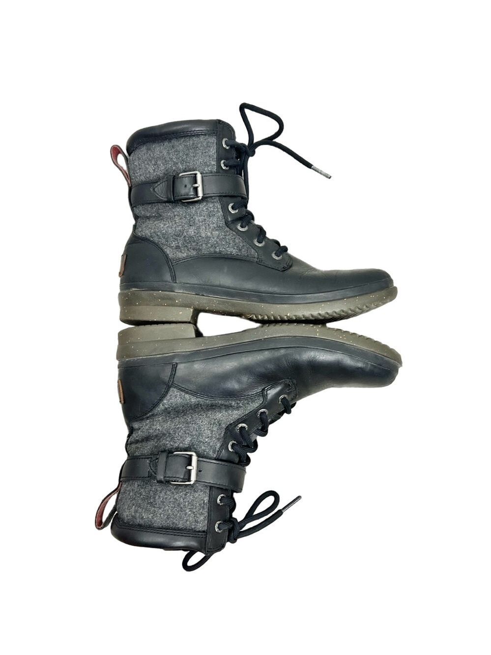 UGG Kesey waterproof black leather grey wool lined winter ankle snow boots 7.5